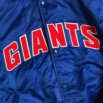 90’s New York Giants Full-Snap Varsity Blue Satin Men's Bomber Jacket