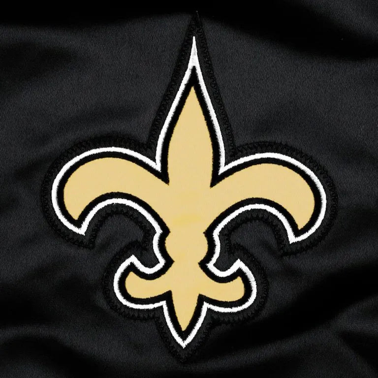 New Orleans Saints Pick and Roll Full-Snap Varsity Black Satin Men's Bomber Jacket