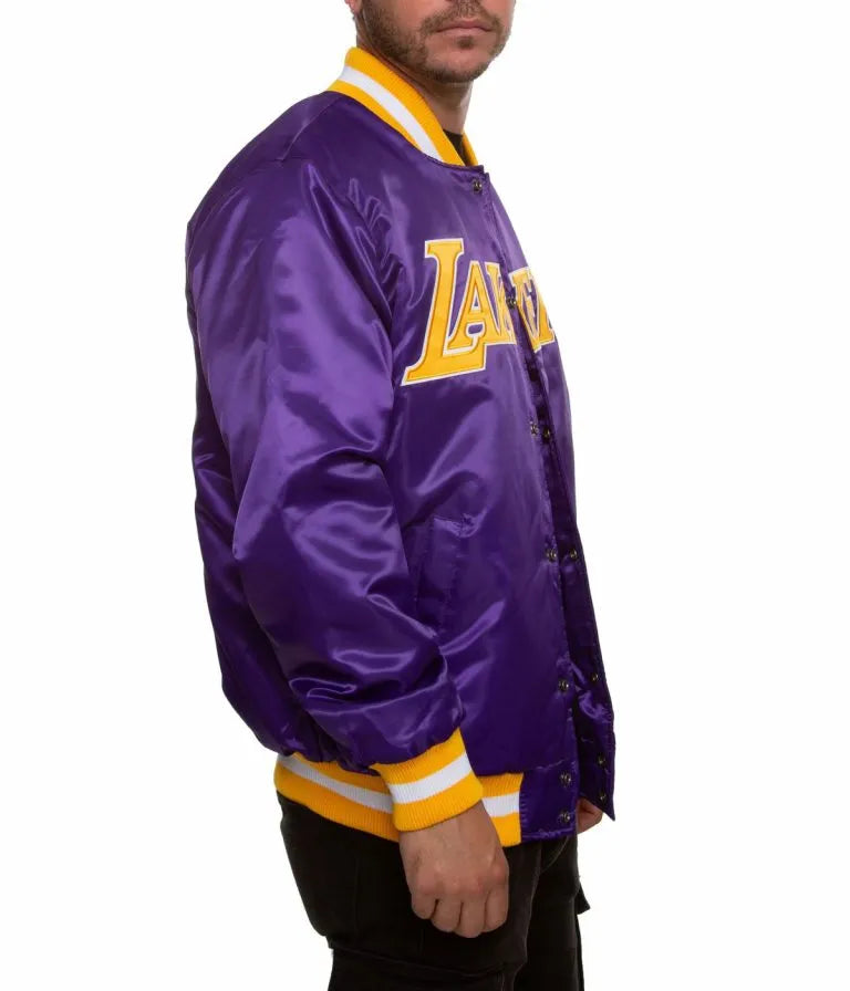 Los Angeles Lakers Full-Snap Varsity Purple Satin Men's Bomber Jacket