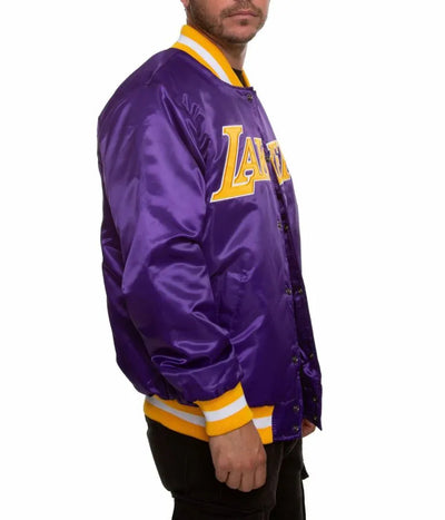 Los Angeles Lakers Full-Snap Varsity Purple Satin Men's Bomber Jacket