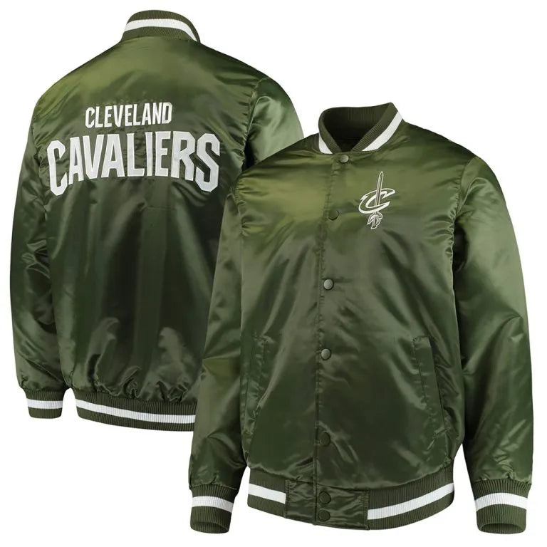 Cleveland Cavaliers Full-Snap Varsity Green Satin Men's Bomber Jacket