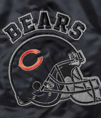 Chicago Bears Locker Room Throwback Full-Snap Varsity Navy Blue and Orange Satin Men's Bomber Jacket