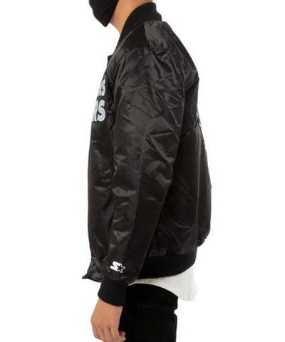 Los Angeles Raiders Back Shield Full-Snap Varsity Black Satin Men's Bomber Jacket