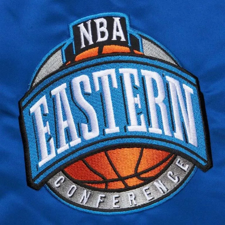 Orlando Magic Primetime Full-Snap Varsity Black and Blue Satin Men's Bomber Jacket