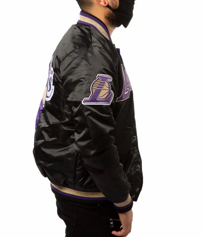 Los Angeles Lakers Full-Snap Varsity Purple and Black Satin Men's Bomber Jacket
