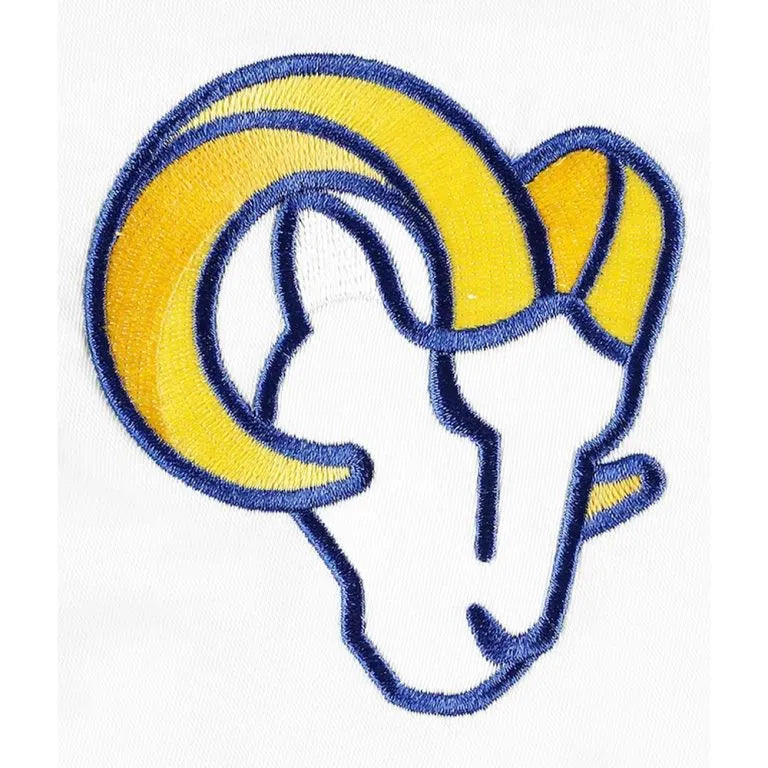 Los Angeles Rams Line Up Full-Snap Varsity White Satin Men's Bomber Jacket