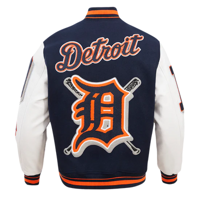 Detroit Tigers Navy Blue Wool & White Leather Sleeves Varsity Men's Jacket