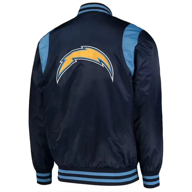 Los Angeles Chargers The Prime Full-Snap Varsity Blue Satin Men's Bomber Jacket
