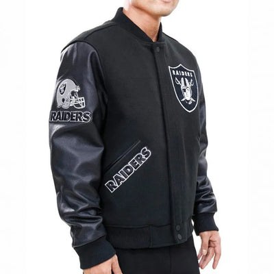 Los Vegas Raiders Black Wool and Genuine Leather Sleeves Men's Varsity Letterman Jacket