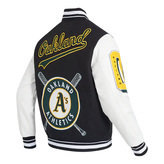Oakland Athletics Retro Classic Rib Black Wool & White Leather Varsity Men's Jacket