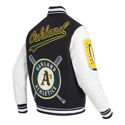 Oakland Athletics Retro Classic Rib Black Wool & White Leather Varsity Men's Jacket