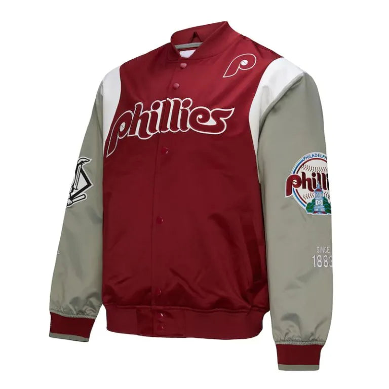 Philadelphia Phillies Cooperstown Team Origins Full-Snap Burgundy/Gray Satin Men's Jacket