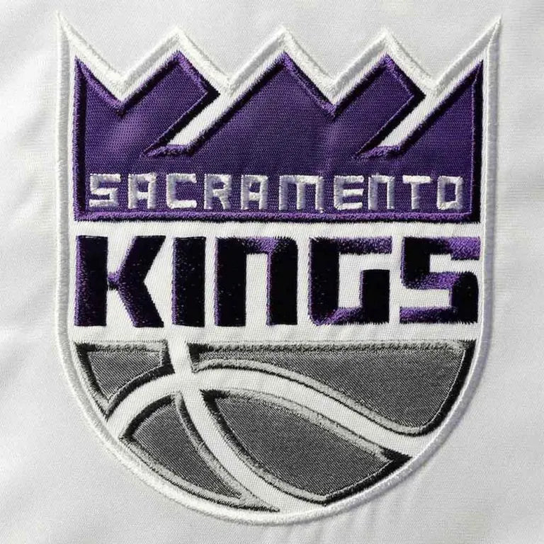 Sacramento Kings Renegade Full-Snap Varsity Purple and White Satin Men's Bomber Jacket