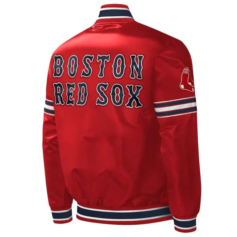 Boston Red Sox Midfield Red Satin Varsity Full-Snap Men's Bomber Jacket