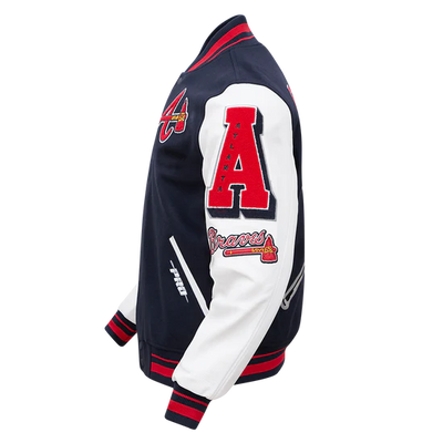 Atlanta Braves Mash Up Navy Blue Wool & White Genuine Leather Sleeves Varsity Full-Zip Men's Jacket