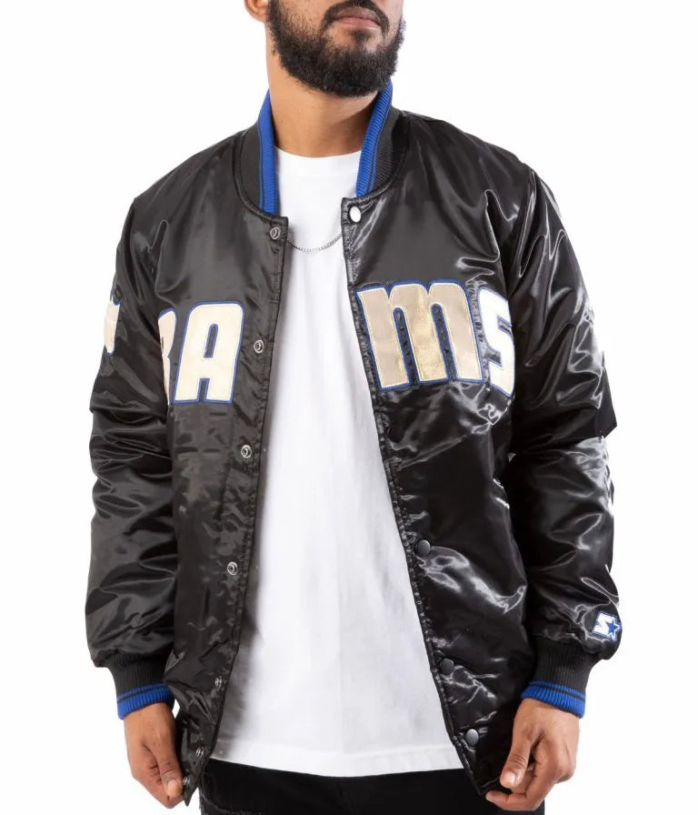 Los Angeles Rams Full-Snap Varsity Black Satin Men's Bomber Jacket