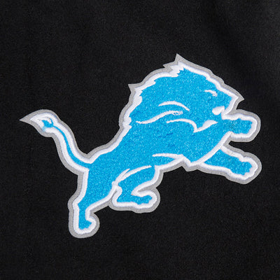 Detroit Lions Script Tail Black Wool & White Genuine Leather Sleeves Men's Varsity Jacket