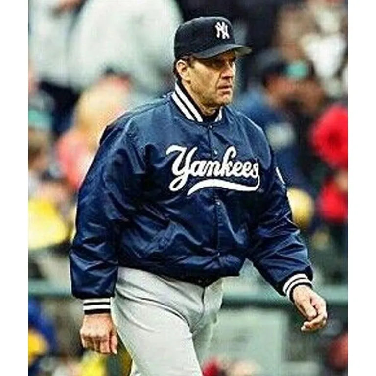 New York Yankees Joe Torre Full-Snap Navy Blue Satin Bomber Men's Jacket