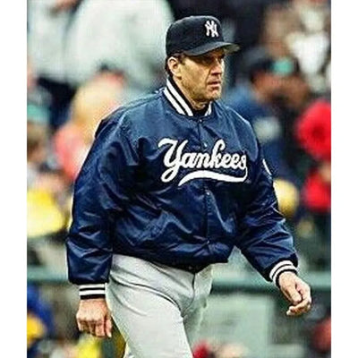 New York Yankees Joe Torre Full-Snap Navy Blue Satin Bomber Men's Jacket