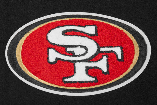 San Francisco 49ers Script Tail Classic Rib Black Wool & Genuine Leather Sleeves Men's Varsity Letterman Jacket