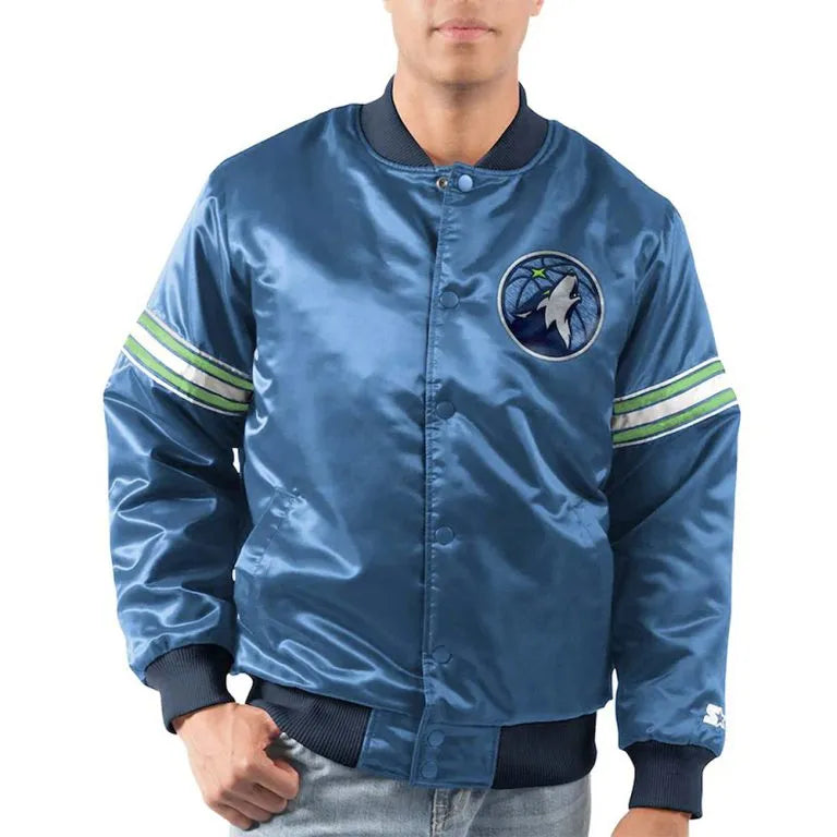 Minnesota Timberwolves The Draft Pick Full-Snap Varsity Blue Satin Men's Bomber Jacket