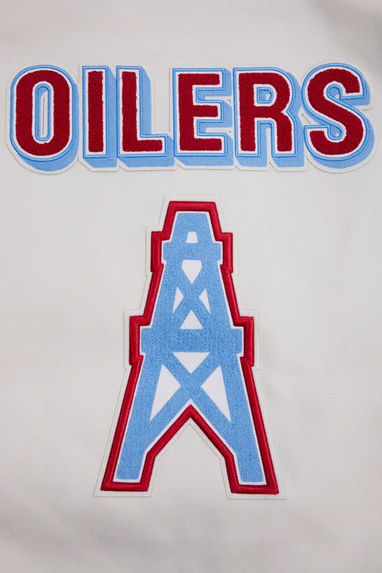 Houston Oilers Retro Classic Off-White Wool and Light Blue Genuine Leather Sleeves Men's Varsity Letterman Jacket