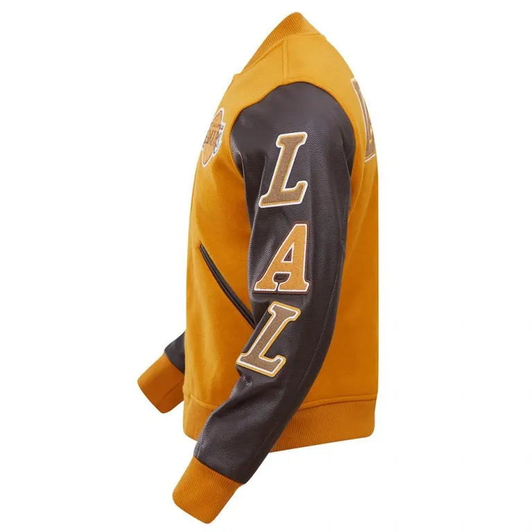 Los Angeles Lakers Classic Varsity Orange Wool & Brown Genuine Leather Sleeves Men's Letterman Jacket