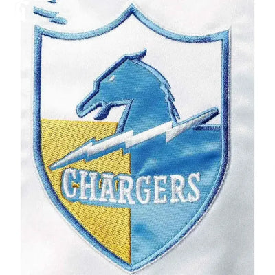 Los Angeles Chargers Renegade Throwback Full-Snap Varsity White and Powder Blue Satin Men's Bomber Jacket