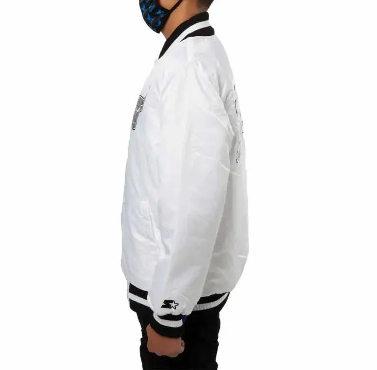Chicago Bulls Full-Snap Varsity White Satin Men's Bomber Jacket