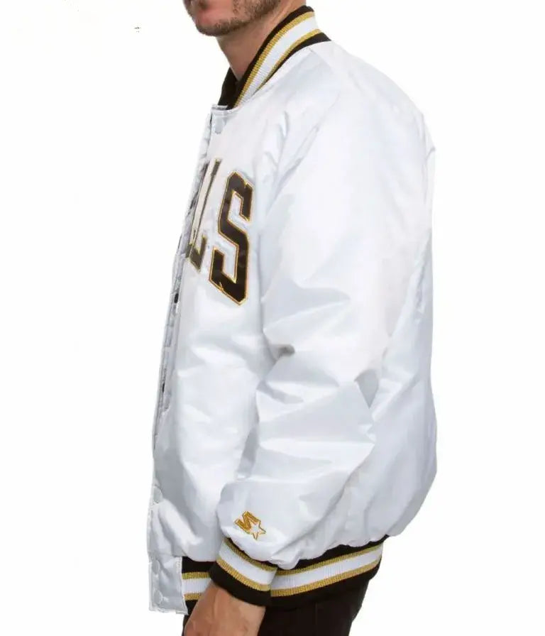 Chicago Bulls Full-Snap Varsity White Satin Men's Bomber Jacket