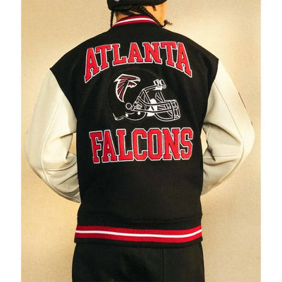 Atlanta Falcons OVO Varsity Black Wool & White Genuine Leather Sleeves Men's Letterman Jacket