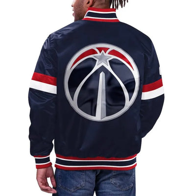 Washington Wizards Home Game Full-Snap Varsity Navy Blue Satin Men's Bomber Jacket