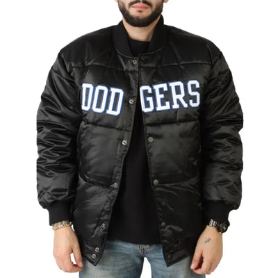 G-111 Los Angeles Dodgers Puffer Full-Snap Black Satin Men's Jacket