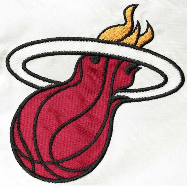 Miami Heat Renegade Full-Snap Varsity White/Red Satin Men's Bomber Jacket