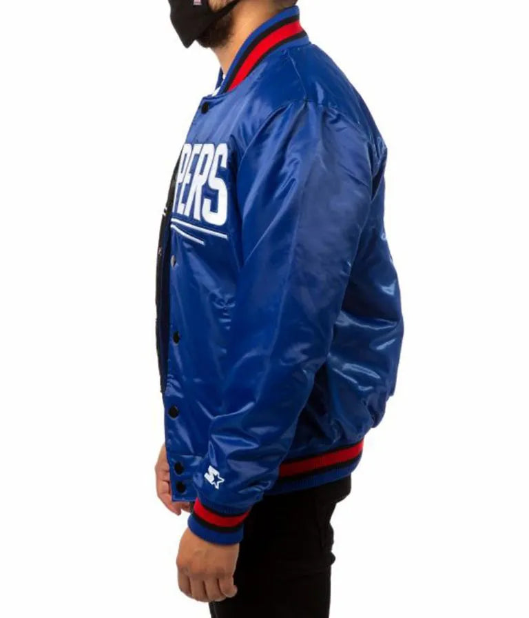 Los Angeles Clippers Full-Snap Varsity Black and Blue Satin Men's Bomber Jacket