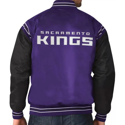 Sacramento Kings The Enforcer Full-Snap Varsity Purple and Black Satin Men's Bomber Jacket