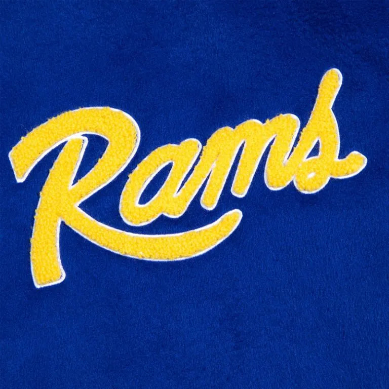 Los Angeles Rams Royal Blue Wool and White Genuine Leather Sleeves Men's Varsity Letterman Jacket