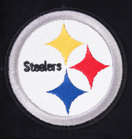 Pittsburgh Steelers Black Wool & White Genuine Leather Sleeves Men's Varsity Letterman Jacket