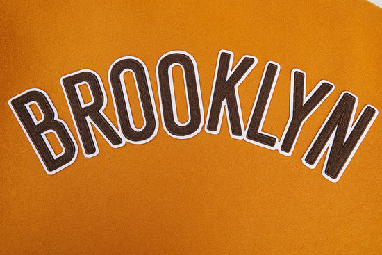 Brooklyn Nets NBA Orange Wool & Brown Genuine Leather Sleeves Men's Varsity Letterman Jacket