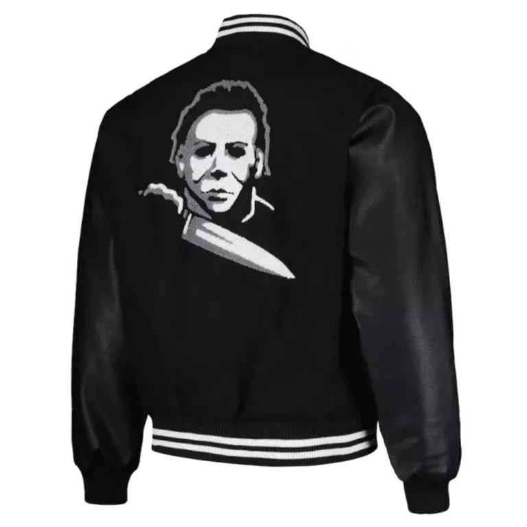 Michael Myers Halloween Black Wool & Genuine Leather Sleeves Men's Letterman Varsity Jacket