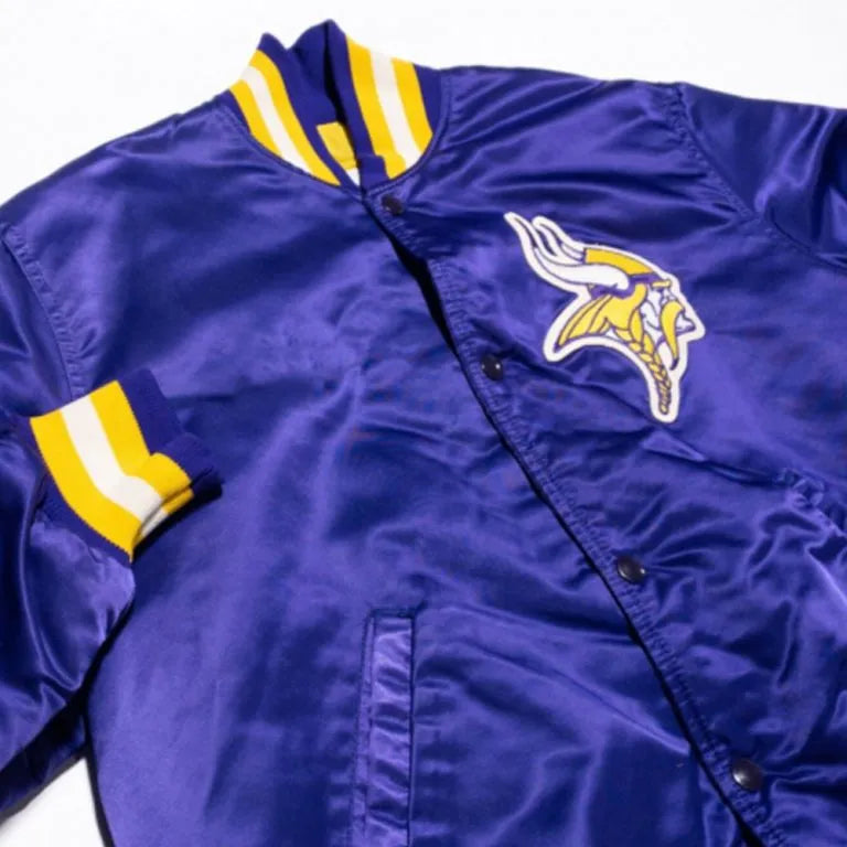 Minnesota Vikings Full-Snap Varsity Blue Satin Men's Bomber Jacket