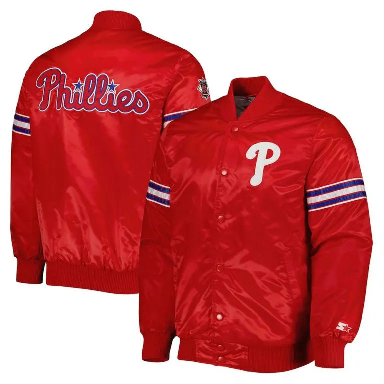 Philadelphia Phillies Pick & Roll Full-Snap Red Satin Men's Bomber Jacket