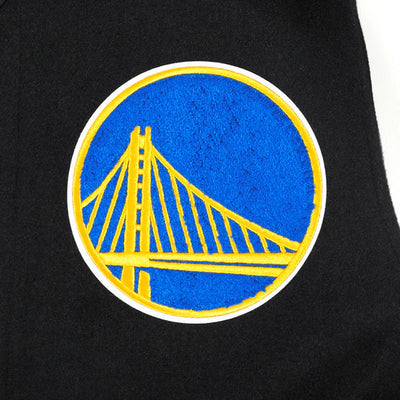 Golden State Warriors Varsity Black Wool & White Genuine Leather Sleeves Men's Bomber Jacket