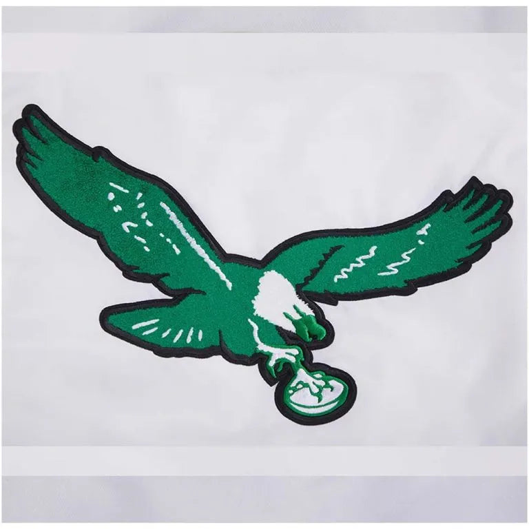 Philadelphia Eagles Retro Classic Rib Full-Snap Varsity White Satin Men's Bomber Jacket