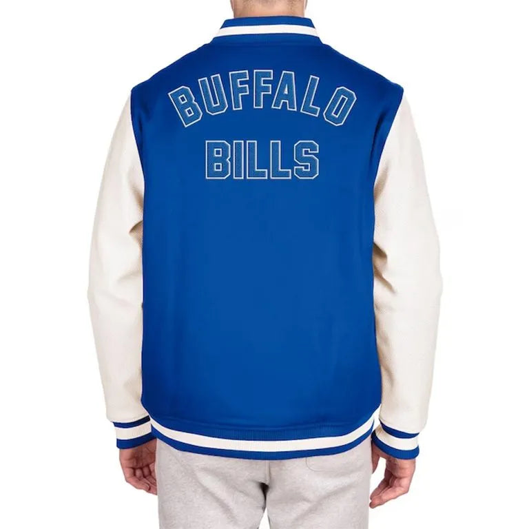 Buffalo Bills Third Down Royal Blue Wool and White Leather Sleeves Varsity Men's Letterman Jacket
