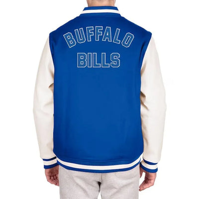 Buffalo Bills Third Down Royal Blue Wool and White Leather Sleeves Varsity Men's Letterman Jacket