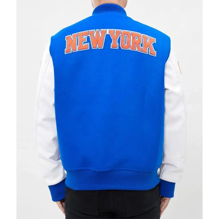 New York Knicks Varsity Royal Blue Wool & White Genuine Leather Sleeves Men's Letterman Jacket