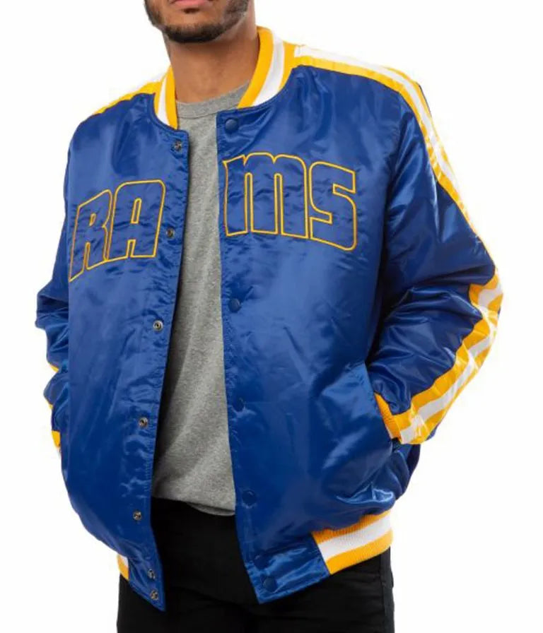 Los Angeles Chargers Full-Snap Varsity Blue Satin Men's Bomber Jacket