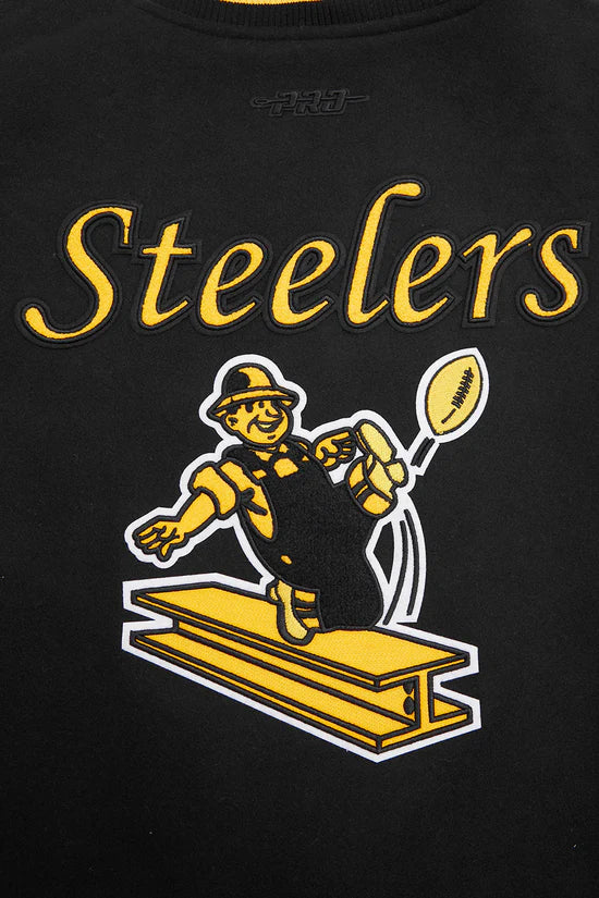 Pittsburgh Steelers Retro Classic Black Wool & Genuine Leather Sleeves Men's Varsity Letterman Jacket