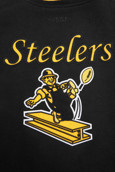 Pittsburgh Steelers Retro Classic Black Wool & Genuine Leather Sleeves Men's Varsity Letterman Jacket
